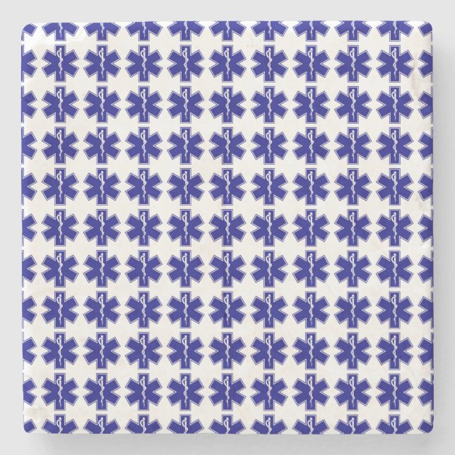 Star Of Life (logo only-tiled) Stone Coaster (Front)