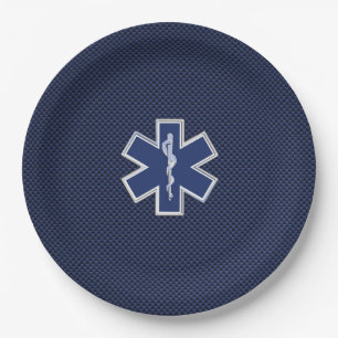 Star of Life Paramedic Carbon Fibre Style Paper Plate