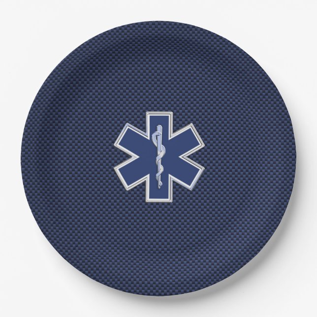 Star of Life Paramedic Carbon Fibre Style Paper Plate (Front)