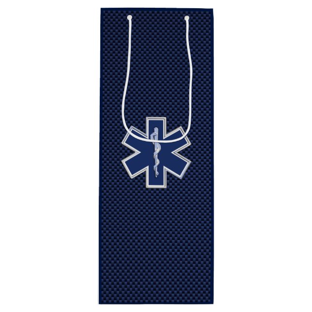 Star of Life Paramedic Carbon Fibre Style Wine Gift Bag (Front)