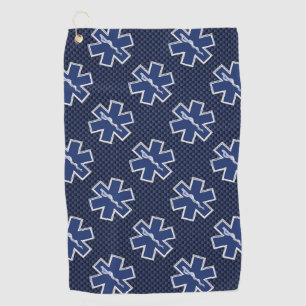Star of Life Paramedic EMS on Blue Carbon Decor Golf Towel