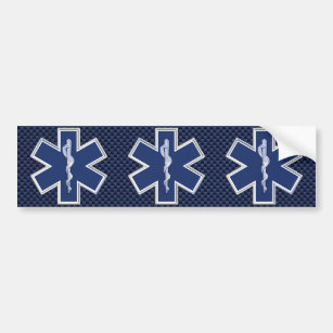 Star of Life Paramedic EMS on Blue Carbon Fibre Bumper Sticker