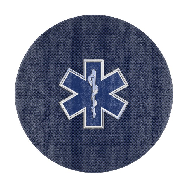 Star of Life Paramedic EMS on Blue Carbon Fibre Cutting Board (Front)