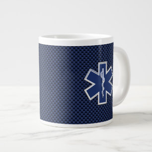Star of Life Paramedic EMS on Blue Carbon Fibre Large Coffee Mug