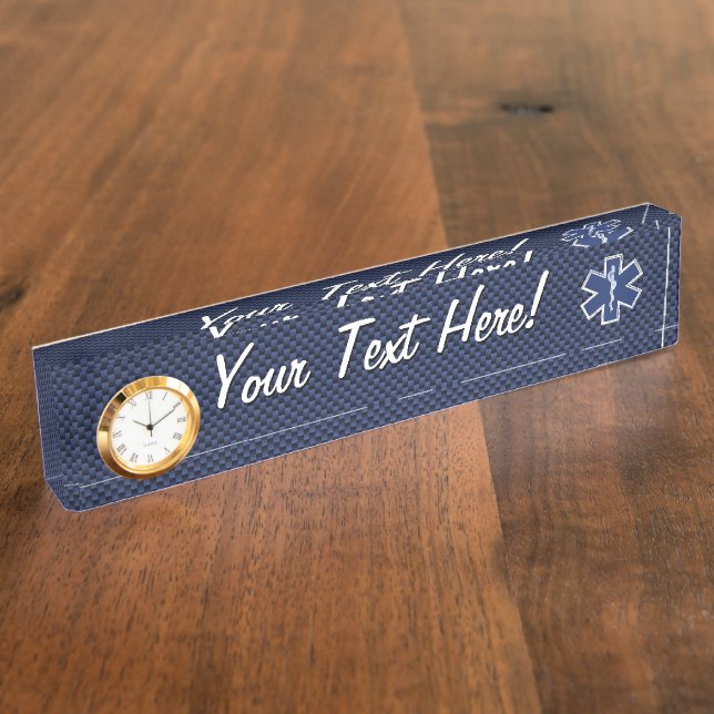 Star of Life Paramedic EMS on Blue Carbon Fibre Nameplate (Side)