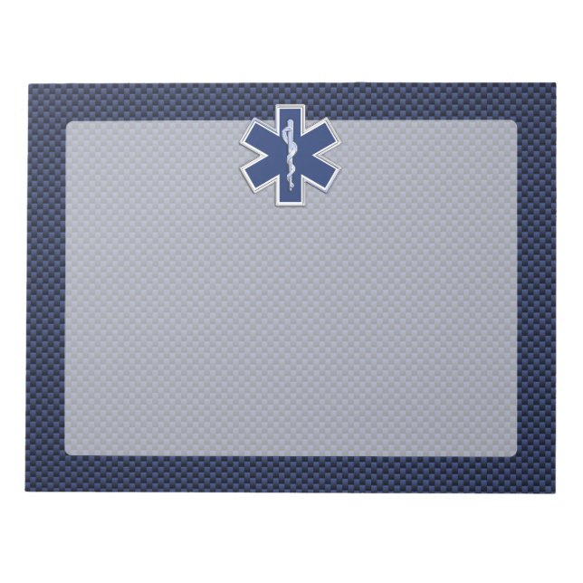 Star of Life Paramedic EMS on Blue Carbon Fibre Notepad (Front)