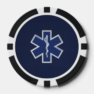 Star of Life Paramedic EMS on Blue Carbon Fibre Poker Chips