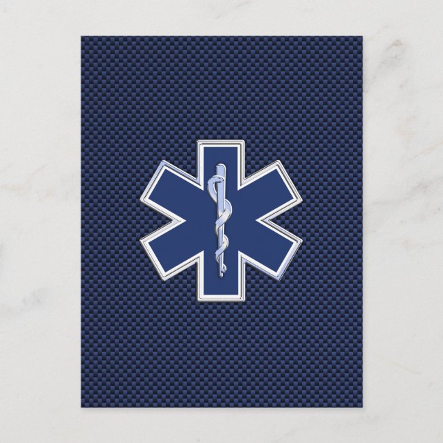Star of Life Paramedic EMS on Blue Carbon Fibre Postcard (Front)
