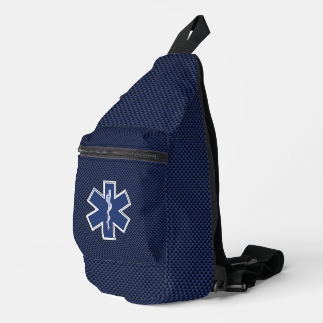 Star of Life Paramedic on Navy Blue Carbon Fiber Sling Bag (Right Corner)