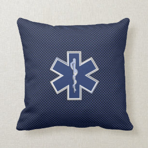 Star of Life Paramedic on Navy Blue Carbon Fibre Cushion