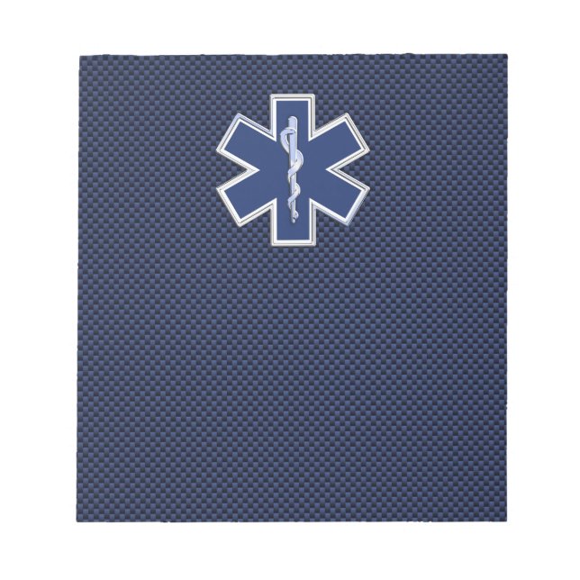 Star of Life Paramedic on Navy Blue Carbon Fibre Notepad (Front)