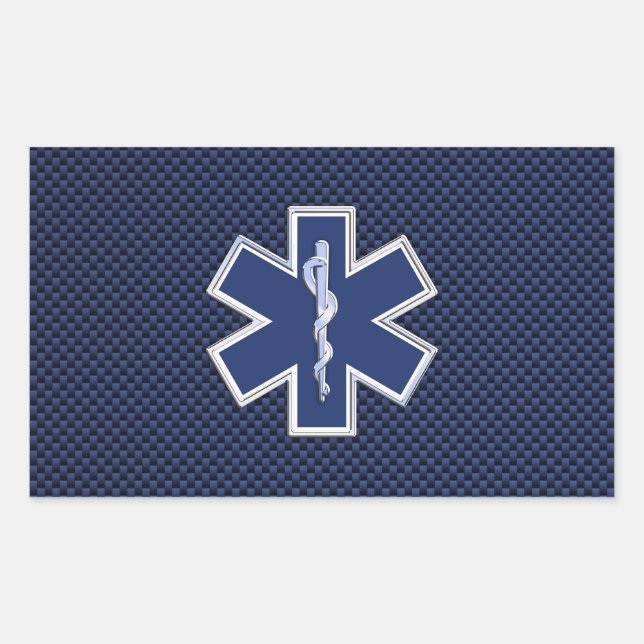 Star of Life Paramedic on Navy Blue Carbon Fibre Rectangular Sticker (Front)
