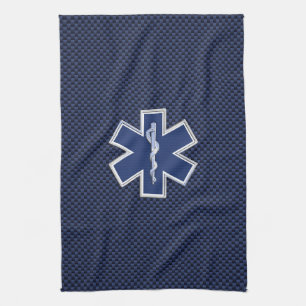 Star of Life Paramedic on Navy Blue Carbon Fibre Tea Towel