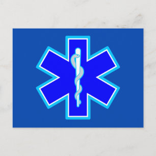 Star of Life Paramedic Symbol EMS Blue Postcard