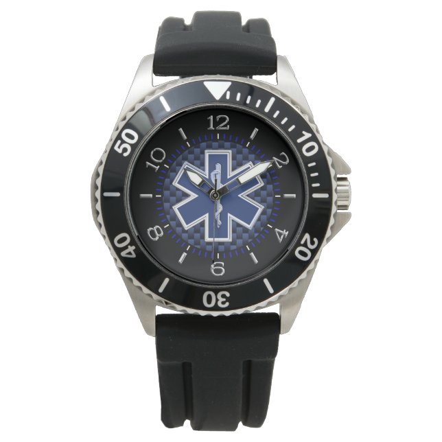 Star of Life Paramedic Watch Navy Carbon Style (Front)