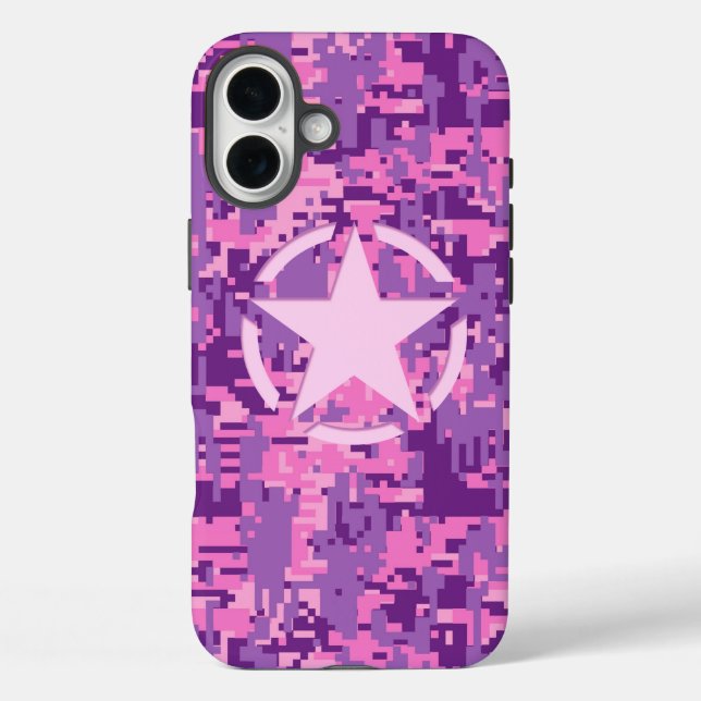 Star on Girly Hot Pink Camo Case-Mate iPhone Case (Back)
