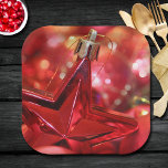 Star Ornament Christmas Holiday  Paper Plate<br><div class="desc">Custom square paper plates feature a beautiful red star Christmas tree ornament,  perfect for any Christmas holiday party. MATCHING items in our store.</div>