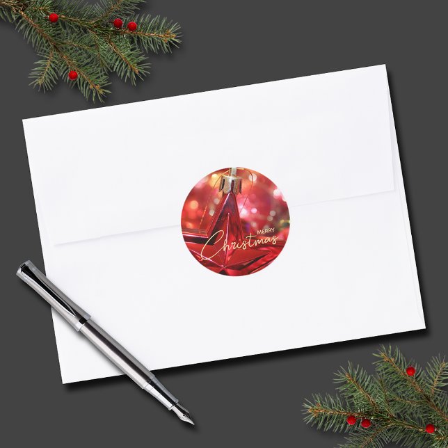 Star Ornament Christmas Small Classic Round Sticker (Star Ornament Christmas Small 1-1/2" Round Stickers (3" also available))