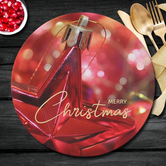 Star Ornament Merry Christmas Paper Plate (Order in sets of 8 plates - choose small 7" or large 9" (matching napkins in our collection.))