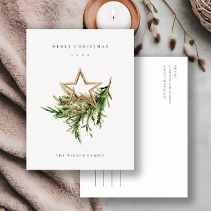 Star Ornament Pine Branch Fauna Merry Christmas Holiday Postcard