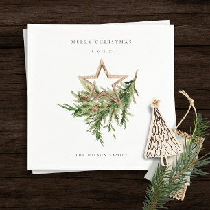 Star Ornament Pine Branch Fauna Merry Christmas Napkin