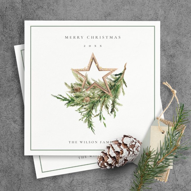 Star Ornament Pine Branch Fauna Merry Christmas Napkin (Creator Uploaded)