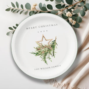 Star Ornament Pine Branch Fauna Merry Christmas Paper Plate