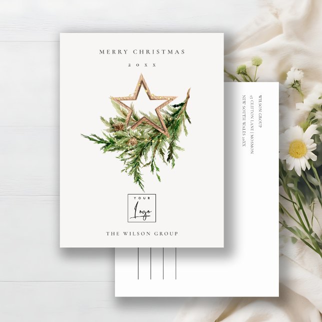 Star Ornament Pine Fauna Logo Merry Christmas Holiday Postcard (Creator Uploaded)