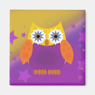 Star Owl - Yellow Orange Purple Magnet