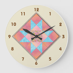 Star Patch Sunset & Water Quilt Block Large Clock