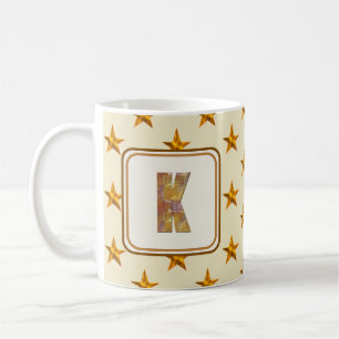 Star Patchwork First Last Name K Initial Monogram Coffee Mug