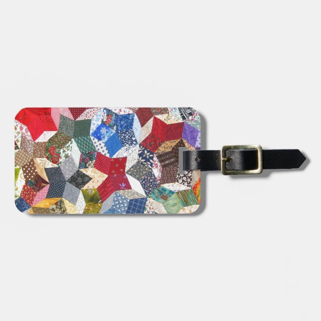 Star Patchwork Quilt Vintage Look Luggage Tag (Front Horizontal)