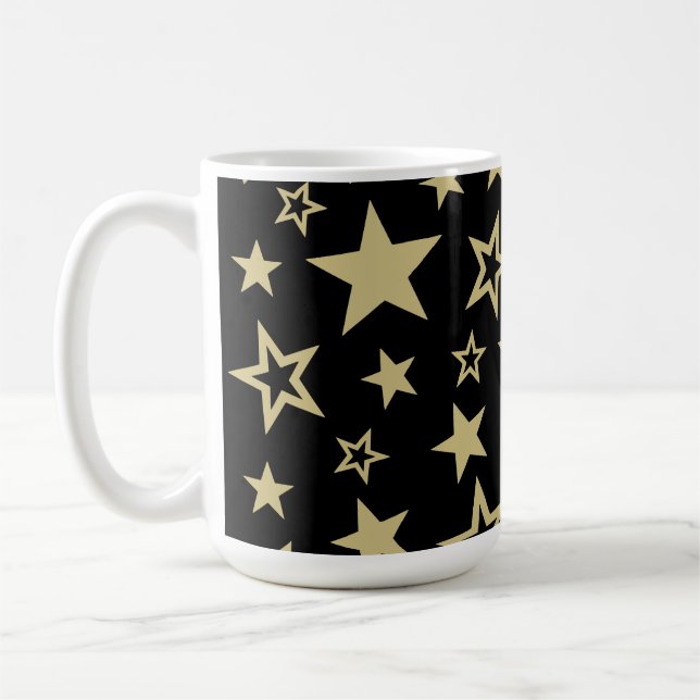 Star Pattern Black and Gold Coffee Mug (Left)
