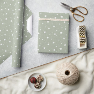 Star Pattern Dreamy Boho Print Kids Sage Green Sky Wrapping Paper