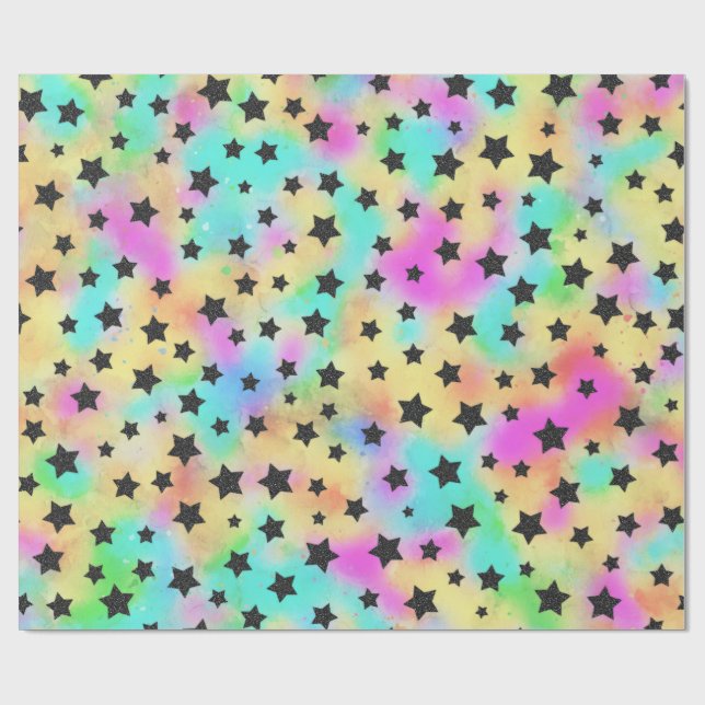 Star Pattern In 80s Colours Wrapping Paper (Flat)