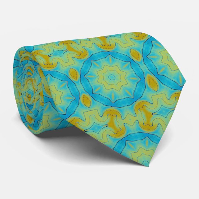 Star Pattern in Blue and Old Gold Yellow Tie (Rolled)