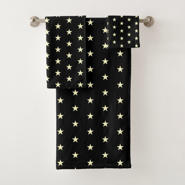  Star Pattern on Black Bath Towel Set (Insitu)