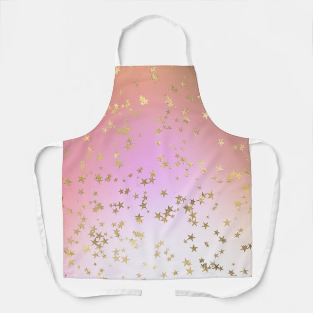 Star pattern peach purple gold gradient apron (Front)