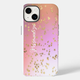 Star pattern peach purple gold gradient iPhone 14 case