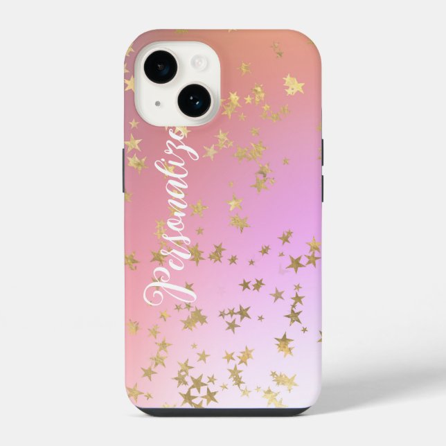 Star pattern peach purple gold gradient iPhone case (Back)