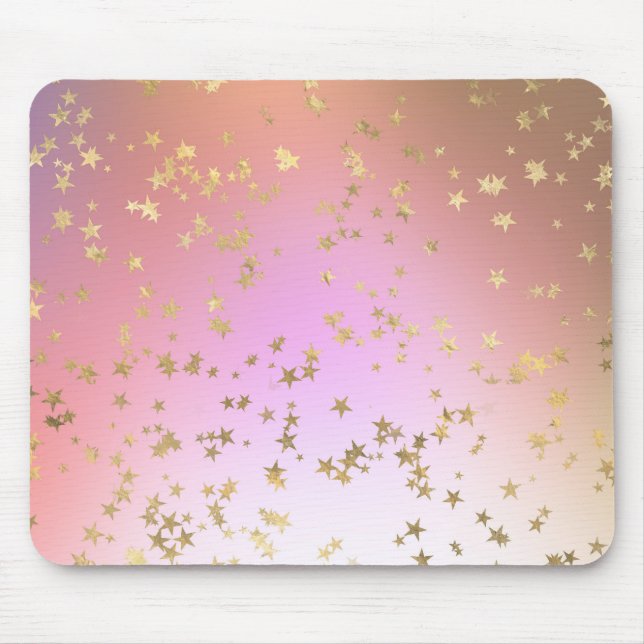 Star pattern peach purple gold gradient mouse pad (Front)