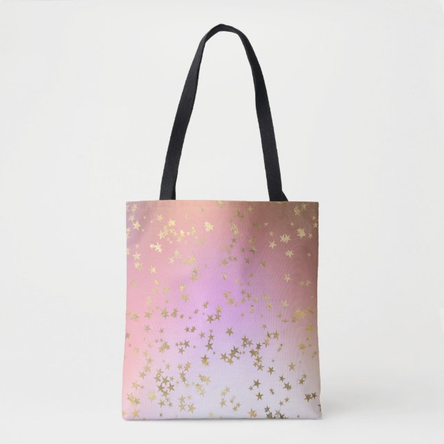 Star pattern peach purple gold gradient tote bag (Front)
