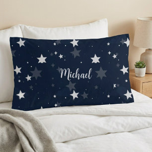 Star Pattern Pillow Cover with Custom Name - Blue