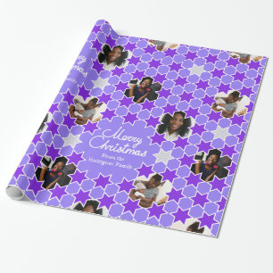 Star pattern purple white Christmas photos wrap Wrapping Paper