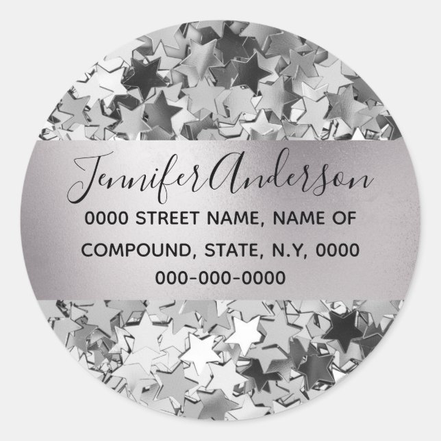 Star pattern silver collage shimmer shine DIY Classic Round Sticker (Front)
