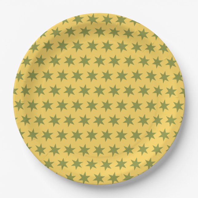 Star Pattern Trending Colours Gold Green Yellow Paper Plate (Front)