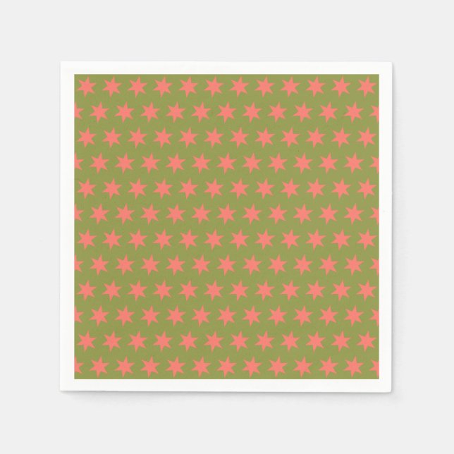 Star Pattern Trending Colours Green Coral Napkin (Front)