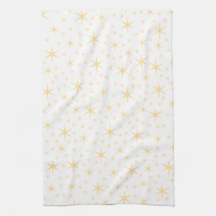 Star Pattern, White and Non-metallic Gold Colour. Tea Towel