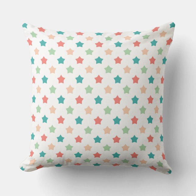 Star Patterns: Red, Green, Blue, and Peach Delight Cushion (Front)