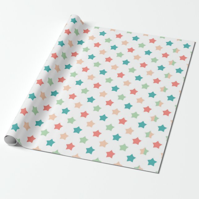 Star Patterns: Red, Green, Blue, and Peach Delight Wrapping Paper (Unrolled)